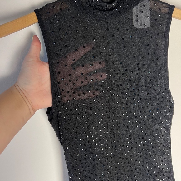 Windsor Sheer Glitter/Bedazzled High Neck Sleeveless Snap Bodysuit NWT Size M - Picture 3 of 8
